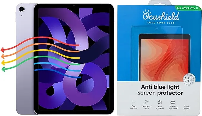 Ocushield Anti Blue Light Tempered Glass Screen Protector for Apple iPad Pro 11" (2018-2022) iPad Air 4/5 (10.9") - Blue Light Filter for iPad - Anti Glare - Protect Your Eyes & Improve SleepOcushield Anti Blue Light Tempered Glass Screen Prot…