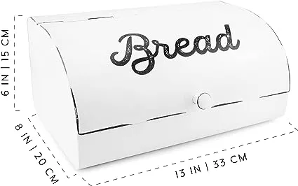 AuldHome White Bread Box; Farmhouse Vintage Enamelware Countertop Bread Bin