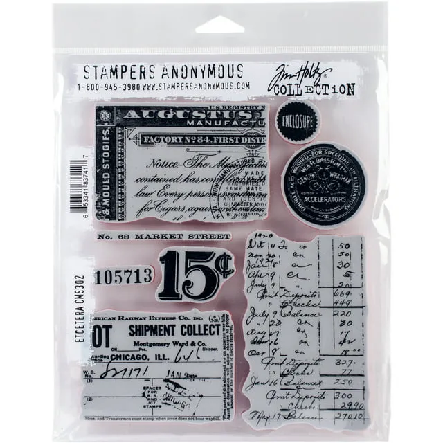 Tim Holtz Stampers Anonymous &#034;ETCETERA&#034; Red Rubber Cling Stamp Set