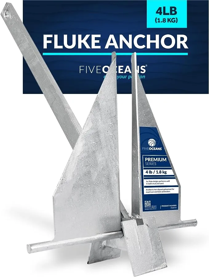 Five Oceans Boat Anchor, Fluke Anchor, Hot Dipped Galvanized Steel Boat Anchor, for Pontoon, Dinghies, Fishing Boats, Bass Boats, Sport Boats, Sportyachts, Sailboats