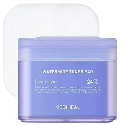 MEDIHEAL Watermide Toner Pad - Square Cotton Facial Pads with Icelandic Glacial Water Improve Skin Temperature, Hydrating to Dry, Puffy, Coarse Vegan Eco Silk Pads, 100MEDIHEAL Watermide Toner Pad - Square Cotton Facial P…