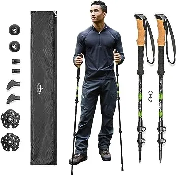 Cascade Mountain Tech Lightweight Aircraft-Grade Aluminum Trekking Poles with Extended Down Grip Plus Tip Kit