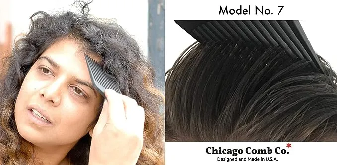 Chicago Comb Model 7 Carbon Fiber Pick Comb, for Long Thick Curly & Afro Hair Styles, Black Color, 6 inches (15 cm)