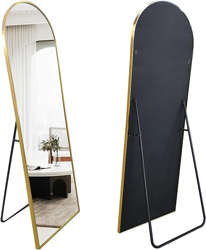 FVANF Floor Mirror, Arched Full Length Mirror Standing Hanging or Leaning Against Wall, Body Mirror for Bedroom, Wall-Mounted Mirror with Aluminum Alloy Frame 65"x22" (Gold)FVANF Floor Mirror, Arched Full Length Mirror Standing…