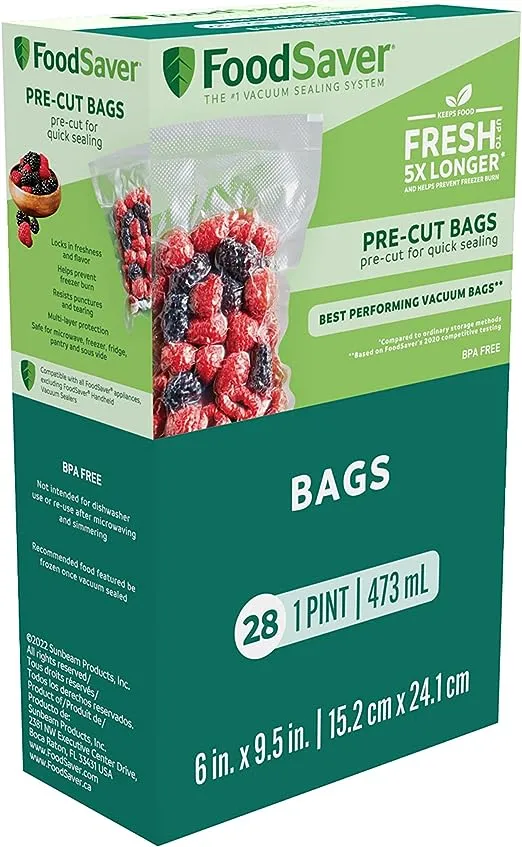 FoodSaver Pint-Size Vacuum-Seal Bags, 28 Count, Clear