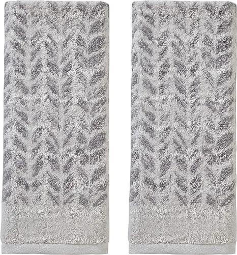 SKL Home Distressed Leaves 100% Turkish Cotton Hand Towel Set, 16" x 26", Denim 2 Count