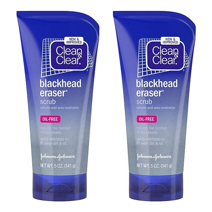 Clean & Clear Blackhead Eraser Oil-Free Facial Scrub with 2% Salicylic Acid Acne Medication, Exfoliating Daily Face Scrub for Acne-Prone Skin Care, Coconut, 5 Oz, Pack of 2