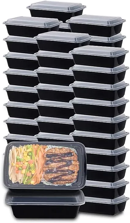 Mainstays 28 oz 2-Compartment Rectangular Black Container with Clear Lid, 50 Pack - Re-usable Microwave, Freezer and Dishwasher Safe, BPA Free Food Storage Jars & Containers