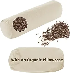 Lofe Buckwheat Cylinder Neck Pillow - Adjustable Bolster Pillow(17x6) with Pillowcase, Organic Cotton Cover, Cervical Neck Support, Neck Pain Relief