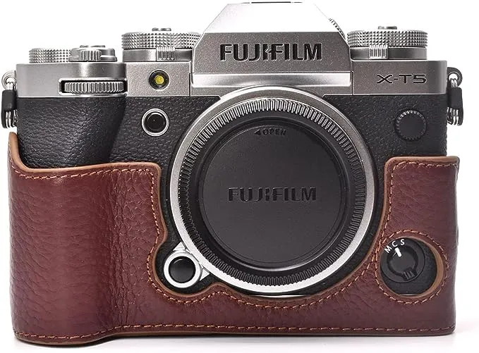 MUZIRI KINOKOO Fuji XT5 Case for Fuji Fujifilm XT5/X-T5 Camera - Genuine Real Leather Half- Body Camera Potective Case with Hand Grip - Coffee