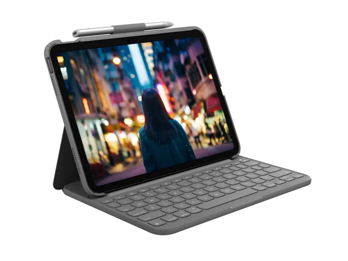 Logitech - Slim Folio Keyboard Case for Apple iPad (10th Gen) - Oxford Gray