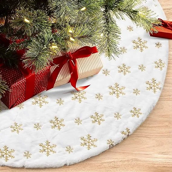 COOLWUFAN 48 Inches Christmas Tree Skirt for Xmas Tree Holiday Party Decorations White Plush (White)