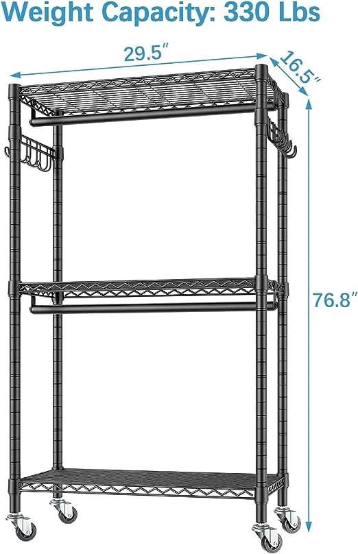 VIPEK V12 3 Tiers Heavy Duty Rolling Garment Rack Clothes Rack