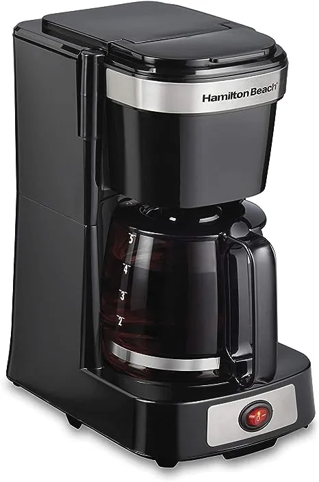 Hamilton Beach 5 Cup Compact Drip Coffee Maker, Works with Smart Plugs, Glass Carafe, Auto Pause and Pour, Black & Stainless Steel (46110)