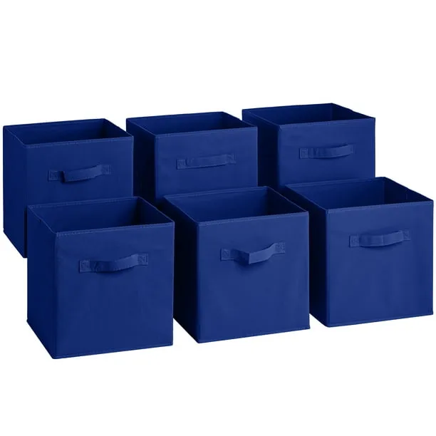 Sorbus Foldable Storage Cubes - 6 Fabric Baskets for Organizing Pantry, Closet, Shelf, Nursery, Playroom, Toy Box, Cubby -11 Inch Dual Handle Collapsible Closet Organizers and Storage Bins (Navy Blue)