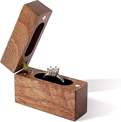 Wooden Engagement Ring Box Small Slim Flat Ring Case for Proposal,Wedding (Hand in hand)