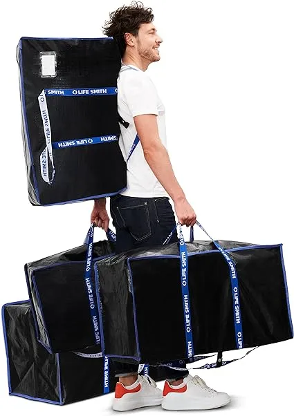 Clothing Storage Bags with Zipper - 4 Pack of Heavy Duty Moving Bags Extra Large - Dorm Storage Moving Tote Bag - Packing Bags for Moving Dorm Room Essentials, Pillows, Bedding & Blankets