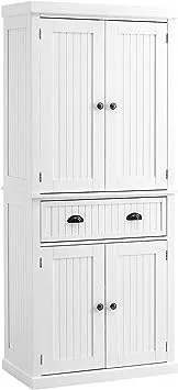 HOMCOM 72" Kitchen Pantry, Tall Storage Cabinet, Freestanding Cupboard with Drawer, Doors and Adjustable Shelves, Gray