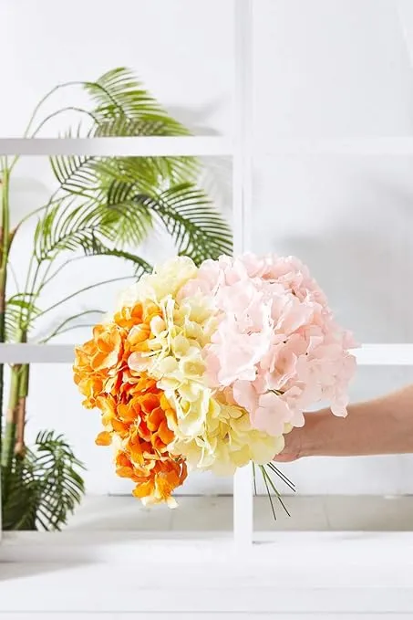 KISLOHUM Orange Hydrangea Silk Flower 10 Heads Artificial Hydrangea Silk Flowers for Wedding Centerpieces Bouquets DIY Floral Decor Home Decoration with Long Stems