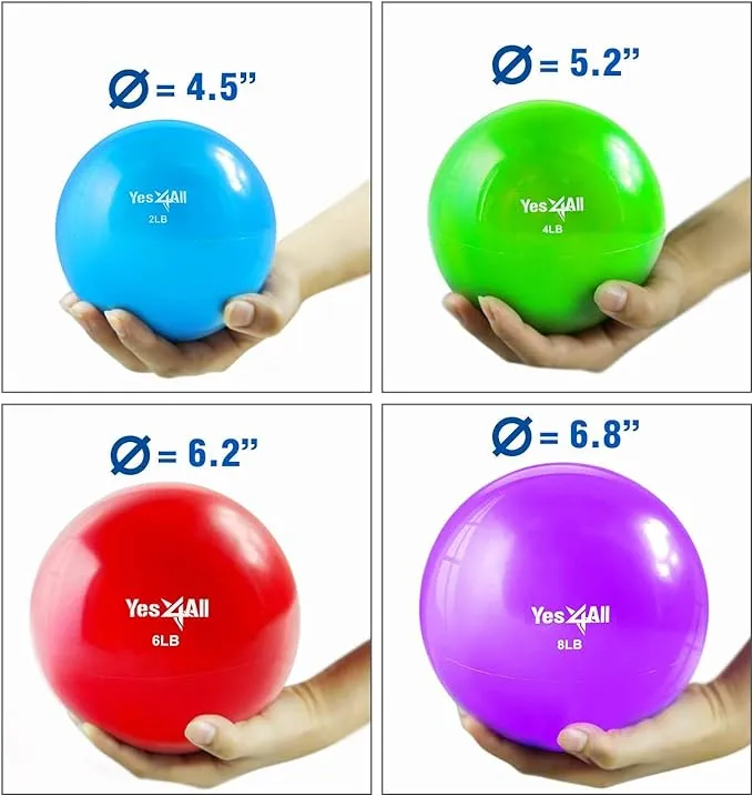 Yes4All Pelotas tonificantes con peso para ejercicio, pelotas medicinales suaves para ejercicio, pilates, yoga, equilibrio, flexibilidad, 2-10 libras