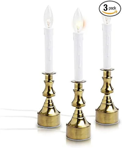 New Ideal Lights Dimmable Window Candle Electric with Multi Timer IR Controller, Brush Nickel Metal Base Christmas Window Candles UL Listed 3 Set Packing 2 Extra Replacement Bulb