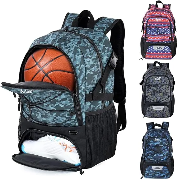 WOLT | Basketball Backpack Large Sports Bag with Separate Ball Holder & Shoes Compartment, Best for Basketball, Soccer, Volleyball, Swim, Gym, Travel (Pink)