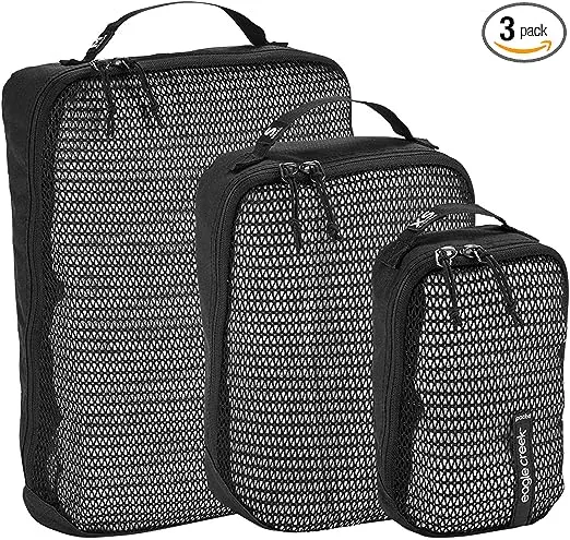 Eagle Creek Pack-It Reveal Packing Cubes Set - Durable, Ultra-Lightweight and Water-Resistant Ripstop Fabric Suitcase Organizers with Mesh Windows, Black