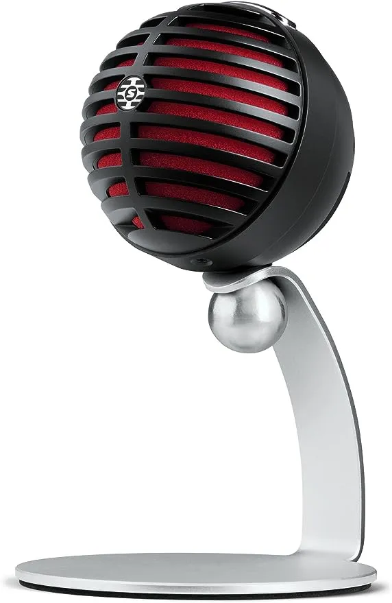 Shure MV5 Digital Condenser Microphone with Cardioid - Plug-and-play with iOS, Mac, PC, Onscreen Control w/ ShurePlus MOTIV Audio App, Includes USB and Lightning Cables (1m each) - Black w/ Red Foam 