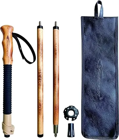 Forest Pilot Trekking Poles- 1-Pc Pack - Adjustable Hiking or Walking Stick -Strong, Natural Beech Wood - Quick Adjust Flip-Lock - Beech Wood Grip,