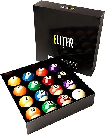 Premium Pool Balls Made of Pure Phenolic Resin - Billiard Balls Regulation Size and Weight 2-1/4" - Complete 16 Pool Balls Billiard Set - ELITER SPORTS ®