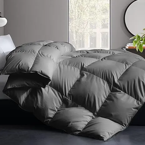 Cosybay Feather Down Comforter - All Season Grey King Size Down Duvet Insert- Luxurious Hotel Bedding Comforters with 100% Cotton Cover - King 106 x 90 Inch