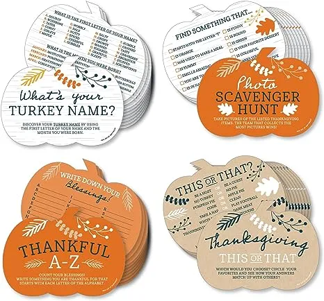 Big Dot of Happiness Happy Thanksgiving - 4 Fall Harvest Party Games - 10 Cards Each - Gamerific Bundle