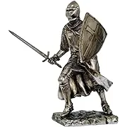 Crusader Knight Statue Silver Finishing Cold Cast Resin Statue 7 inch (8714)