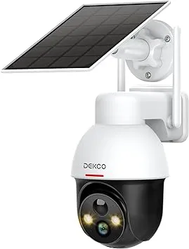 DEKCO Solar Security Camera Wireless Outdoor - 2K Resolution WiFi Camera with Pan Tilt 360 Degree View, Spotlight, Color Night Vision, 2-Way Talk,