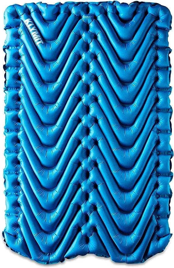 KLYMIT Double V Sleeping Pad, 2 Person, Double Wide (47 inches), Lightweight Comfort for Car Camping, Two Person Tents, Travel, and Backpacking, Blue