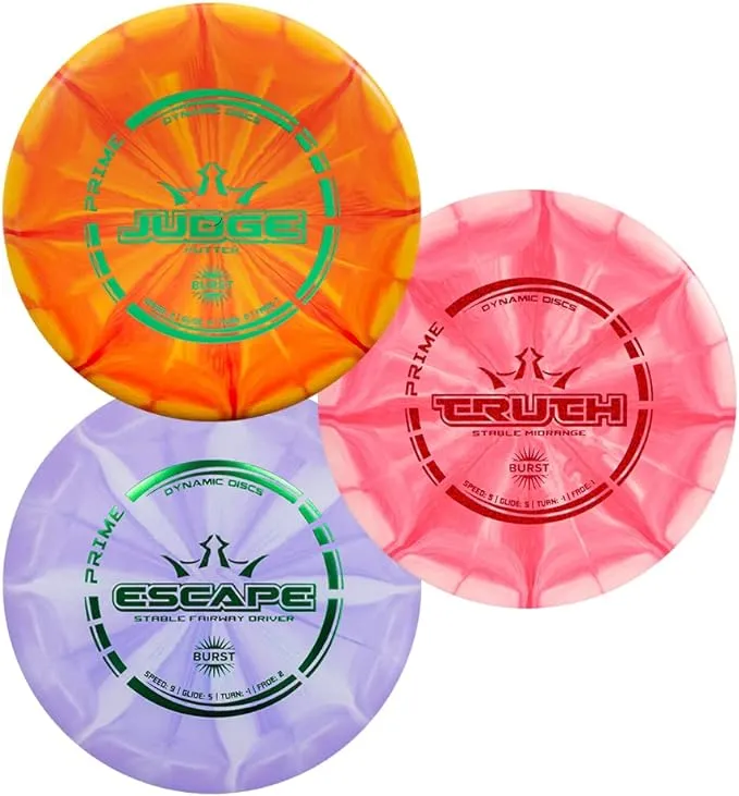 Dynamic Discs Prime Burst 3 Disc Golf Starter Set, Men, Women, and Kids, Beginners Frisbee Disc Golf Set, Putter, Midrange, and Fairway Drivers, Colors Will VaryDynamic Discs Prime Burst 3 Disc Golf Starter Set, Men, Women, and Kids, Beginners Frisbee Di