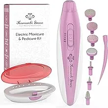 Electric Nail File Manicure & Pedicure Set: 2-Speed Battery Operated Nail File Kit w Portable Nail Drill Grinder, Buffer, Shaper, Polisher and Cuticle Pusher for Natural Finger Nails & Toe Nails Care