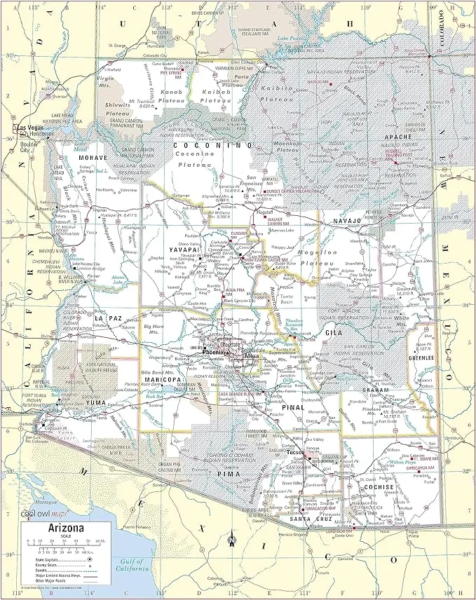 Cool Owl Maps Arizona State Wall Map Poster