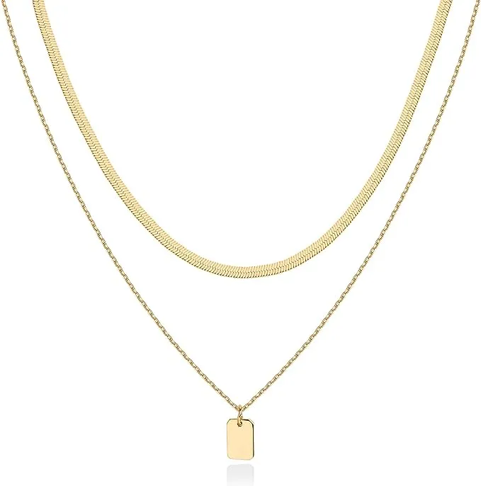 PAVOI 14K Gold Plated Layering Necklaces | Stylish Minimalist Design Pendant Necklaces | Bar, Lotus, Disc, Dog Tag, Horizontal Bar Pendants for Women