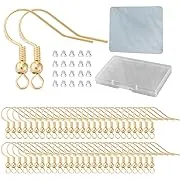 Earring Hooks for Jewelry Making - 120 PCS/60 Pairs Hypoallergenic 14K Gold Ear Wires Fish Hooks for Jewelry Making, Jewelry Findings Parts with 120 PCS Rubber Earring Backs Stopper for DIY EarringsEarring Hooks for Jewelry Making - 120 PCS/60 Pairs Hypo