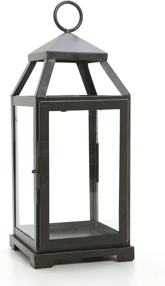 Hosley 14" High Large Clear Glass & Iron, Classic Style Lantern. Ideal Gift for Festivities, Parties, Weddings, Aromatherapy and LED Spa Settings. 05