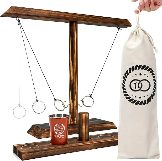 Ring Toss Games for Adults, Hook and Ring Game with Exclusive Carrying case & Unique Stainless Shot Glass, Super Easy to Assemble, XL Size(15.7" X 13") Shot Ladder, Tabletop Drinking, Outdoor