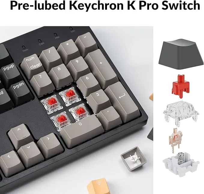 Keychron C2 Pro Wired QMK/VIA Mechanical Keyboard Full Size Layout Custom Programmable Macro RGB Backlit with Keychron K Pro Red Switch OEM Profile Double-Shot PBT Keycaps for Mac Windows Linux