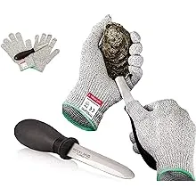 Rockland Guard Oyster Shucking Set- High Performance Level 5 Protection Food Grade Cut Resistant Gloves with 3.5’’ Stainless steel Oyster Knife