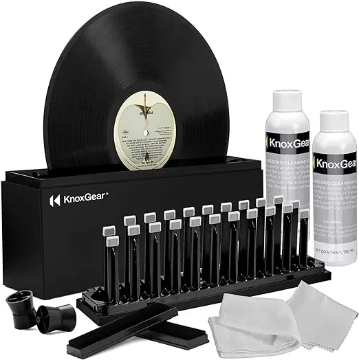 Knox Gear Record Cleaner Kit - Vinyl Record Cleaning Kit to Reduce Static & Skips - Vinyl Cleaning Kit to Clean Dust and Fingerprints - Includes Vinyl Record Cleaner Fluid, 2X Disc Spin Record Brush