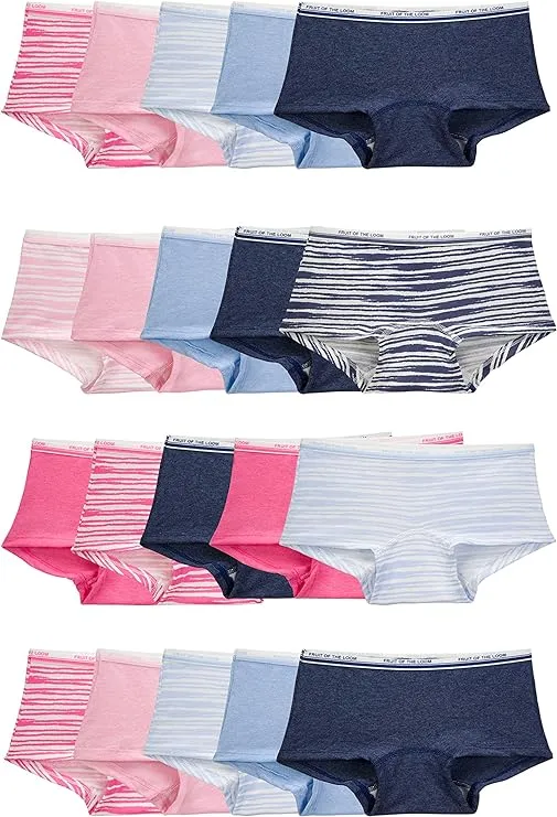 Fruit of the Loom Girls Heather Boy Short Underwear, 14 Pack, Sizes 4-14