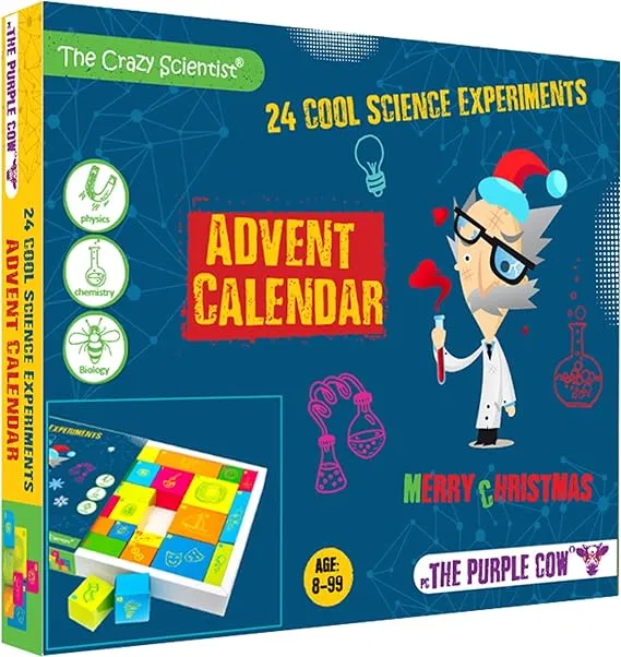 The Purple Cow Crazy Scientist Advent Calendar - 2023 Countdown to Christmas for Kids Boys Girls Who Love Science. Game Includes 24 Exciting Science Tricks & Experiments for Christmas Season Age 8-99