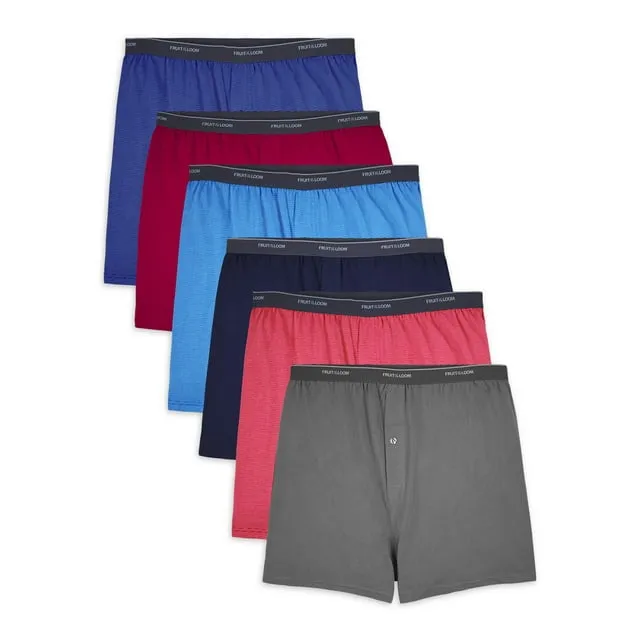 Fruit of the Loom Men's Tag Free Knit Boxer Shorts, Relaxed Fit, Moisture Wicking, Assorted Color Multipacks