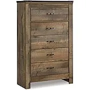 Signature Design by Ashley Trinell Rustic 5 Drawer Chest of Drawers with Nailhead Trim, Warm Brown