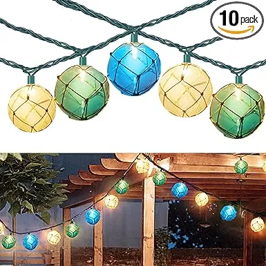 Indoor String Light 10 Nautical Fishing Floats Coastal Buoy Beach Theme Decoration for Bedroom Bathroom Window Christmas Tree, 7.92Ft Indoor Outdoor Use